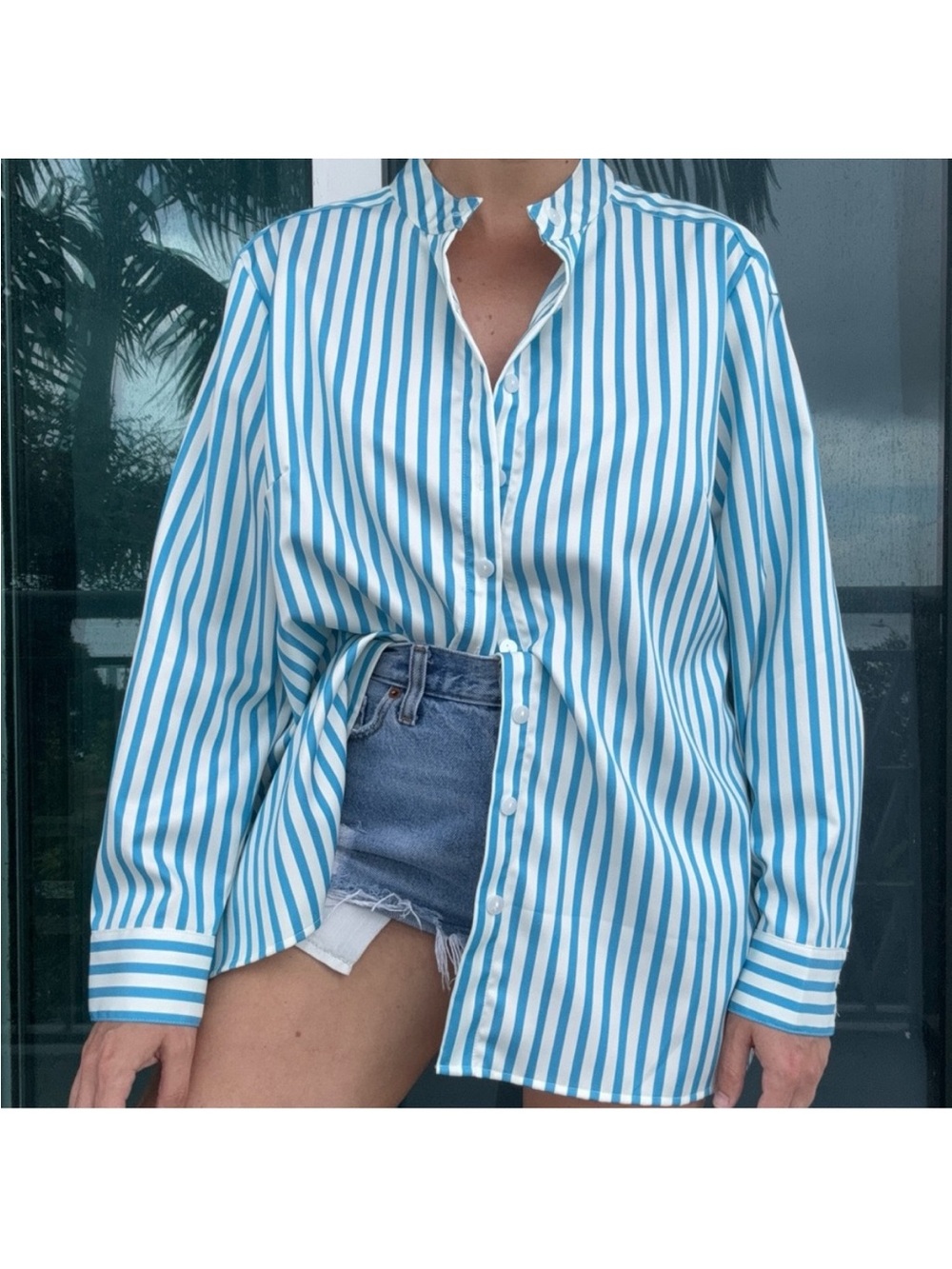 Linea Blur White Stripe Button Shirt Top 14
